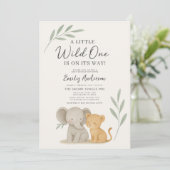 All in One QR Code Wild One Safari Baby Shower Einladung (Stehend Vorderseite)