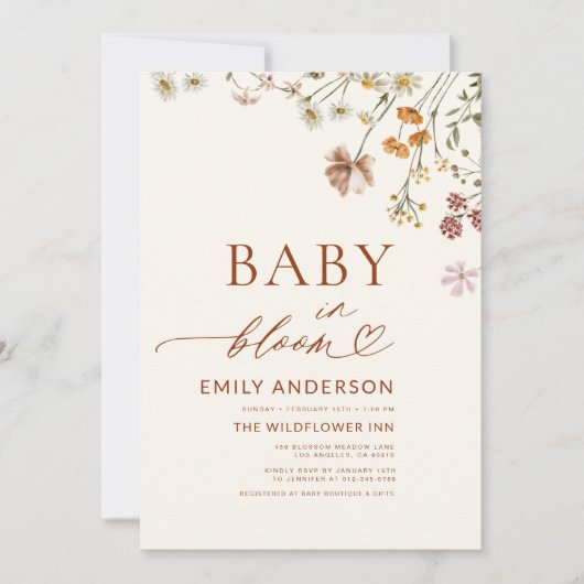 All in One QR Code Wildblume Baby in Bloom Shower Einladung (Vorderseite)