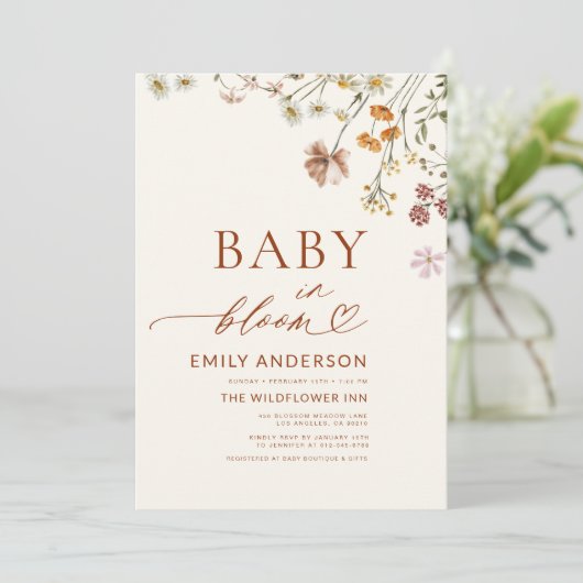 All in One QR Code Wildblume Baby in Bloom Shower Einladung (Stehend Vorderseite)