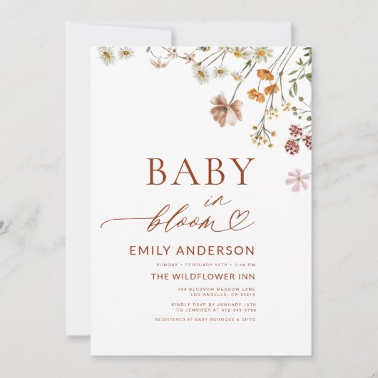 All in One QR Code Wildblume Baby in Bloom Shower Einladung (Vorderseite)