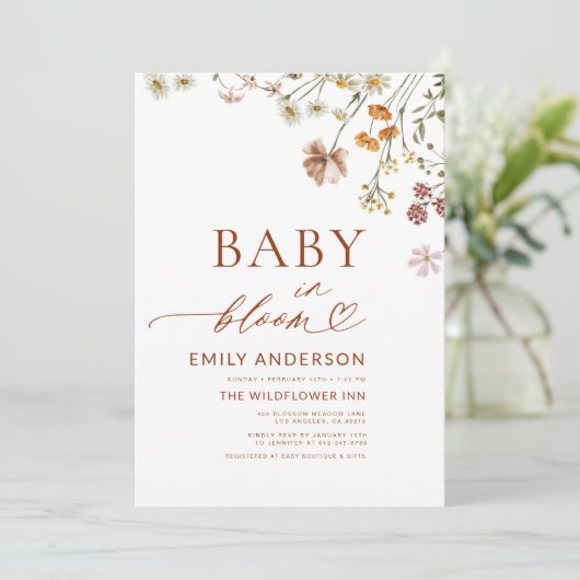 All in One QR Code Wildblume Baby in Bloom Shower Einladung (Stehend Vorderseite)