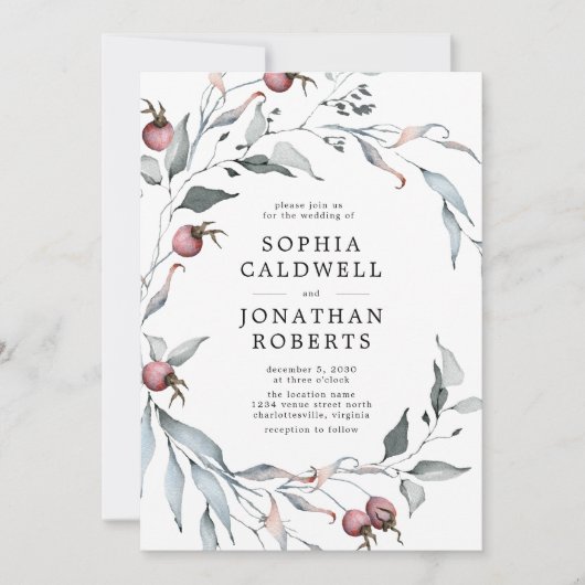 All in One QR Code Winter Berries Greenerity Weddi Einladung (Vorderseite)