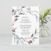 All in One QR Code Winter Berries Greenerity Weddi Einladung (Stehend Vorderseite)