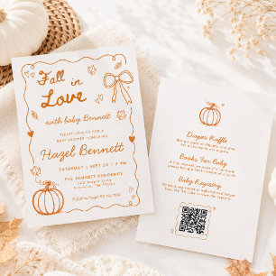 All In One QR Hand Drawn Fall In Love Baby Shower Einladung