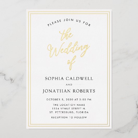 All in one Real Gold Calligrafy Wedding Folieneinladung (Vorderseite)