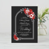 All in one Red Floral Black Wedding Einladung (Stehend Vorderseite)