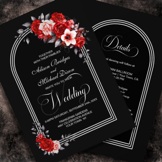 All in one Red Floral Black Wedding Einladung