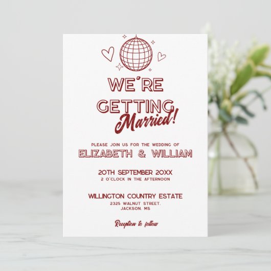 All in one Red Retro Disco Einladung (Stehend Vorderseite)