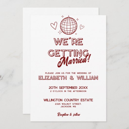 All in one Red Retro Disco Einladung (Vorne/Hinten)