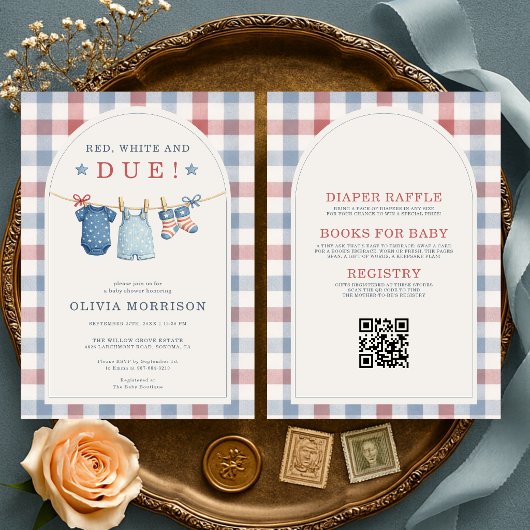 All in One Red White and Due Baby Shower Einladung