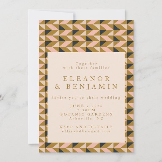 All-in-One Retro Art Deco Schwarz und Gold Hochzei Einladung (Vorderseite)