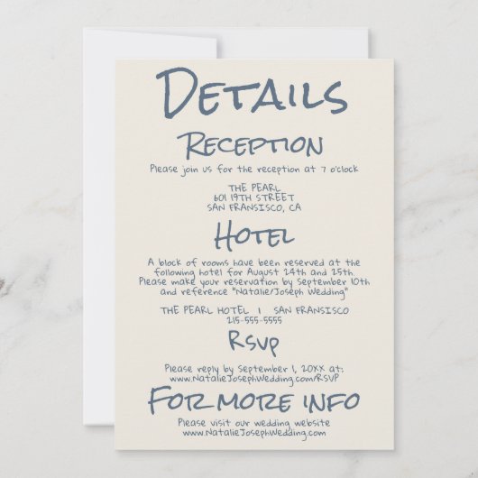 All In One Retro Navy blue Hand Drawn Wedding Einladung (Rückseite)