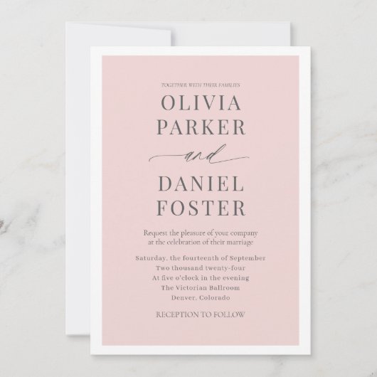 All in one Romantic Blush Pink QR Code Hochzeit Einladung (Vorderseite)