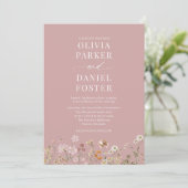 All in one rosa Wildblume QR Code Wedding Einladung (Stehend Vorderseite)