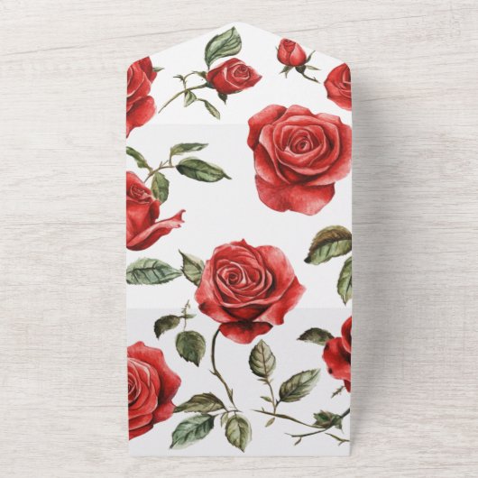 All in One Rote Rose Hochzeitseinladung All In One Einladung (Außenbereich)