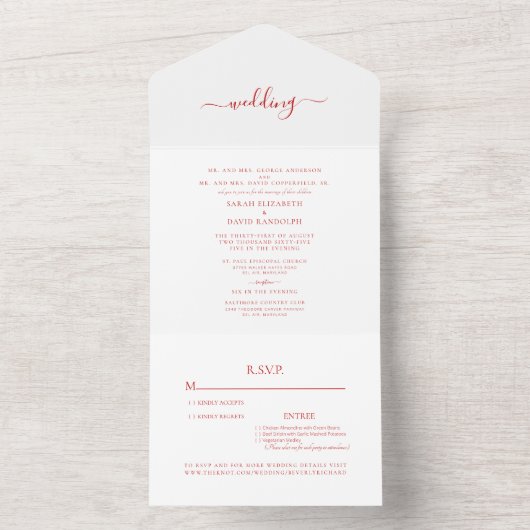 All in One Rote Rose Hochzeitseinladung All In One Einladung (Innen)