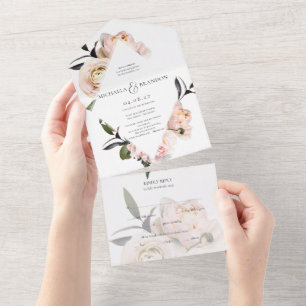 All-in-One Rouge Florale Hochzeitseinladung All In One Einladung