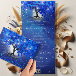 All in one Royal Blue Heart Leaf Wedding Dreifach Gefaltete Einladung