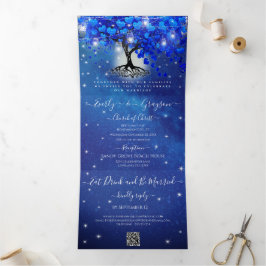 All in one Royal Blue Heart Leaf Wedding Dreifach Gefaltete Einladung