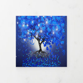 All in one Royal Blue Heart Leaf Wedding Dreifach Gefaltete Einladung