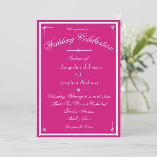 All In One RSVP Email Website Chic Magenta Wedding Einladung (Stehend Vorderseite)