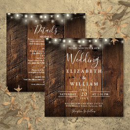 All In One Rustic Barn Wood String Lights Wedding Einladung