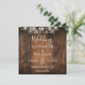 All In One Rustic Barn Wood String Lights Wedding Einladung (Stehend Vorderseite)