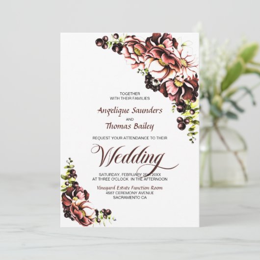 All in one rustic Fall Blumenhochzeit Einladung (Stehend Vorderseite)