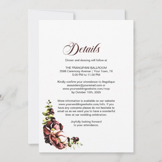 All in one rustic Fall Blumenhochzeit Einladung (Rückseite)