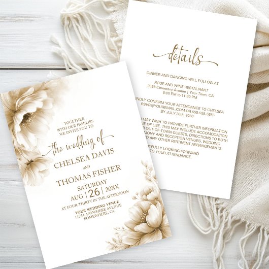 All in One Rustic Neutral Floral Wedding Einladung