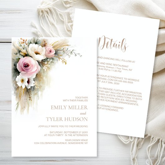 All in One Rustic Pink and White Floral Wedding Einladung