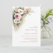 All in One Rustic Pink and White Floral Wedding Einladung (Stehend Vorderseite)