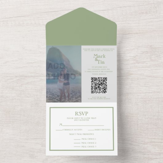 All in one Sage Wedding Foto Einladung QR Code (Innen Boden)