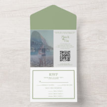 All in one Sage Wedding Foto Einladung QR Code