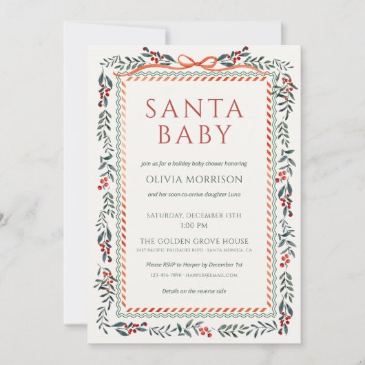 All in One Santa Baby Bow Christmas Baby Shower Einladung (Vorderseite)