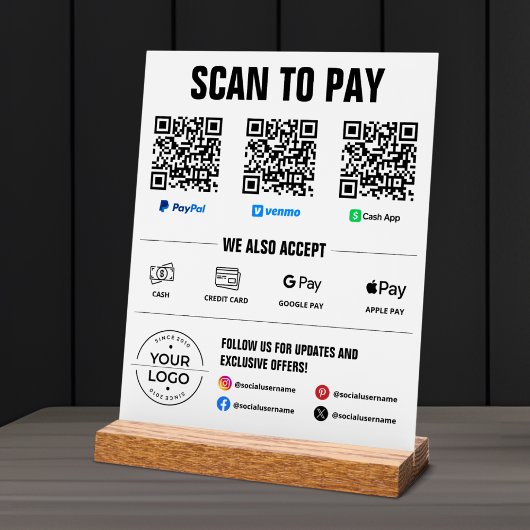 All-in-One Scan to PayPal PayPal Venmo Cash App Acrylschild