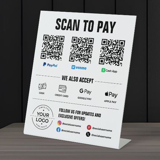 All-in-One Scan to PayPal PayPal Venmo Cash App Sockelschild