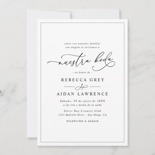 All-In-One Simple Classic Nuestra Boda Wedding Einladung (Vorderseite)