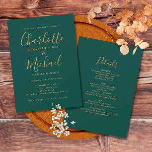 All In One Smaragdgrünes Gold Schrift Hochzeit Einladung