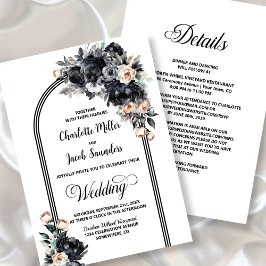 All in one Smokey Black Floral Arch Hochzeit Einladung