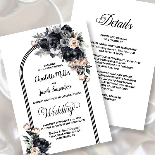 All in one Smokey Black Floral Arch Hochzeit Einladung