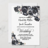 All in one Smokey Black Floral Hochzeit Einladung (Vorderseite)