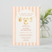 All in One Sweet Peach Stripes Baby Shower Einladung (Stehend Vorderseite)
