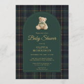 All in One Teddy Bear Plaid Green Baby Shower Einladung (Vorderseite)