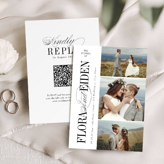 All in One Timeless Typography 3 photo Wedding Einladung