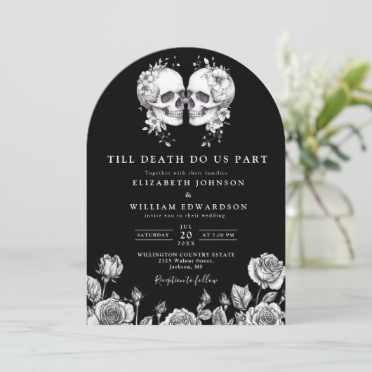 All in one to ill Death Gothic Skull QR Code Hochz Einladung (Stehend Vorderseite)