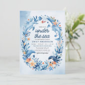 All in one Under Sea Blue Ocean Baby Shower Einladung (Stehend Vorderseite)