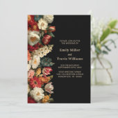 All in One Vibrant Moody Floral Black Wedding Einladung (Stehend Vorderseite)
