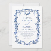 All in one Viktorianisch Blue French QR Code Weddi Einladung (Vorderseite)