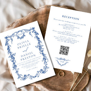 All in one Viktorianisch Blue French QR Code Weddi Einladung